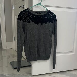 Zara Knit Gray Sweater with Black Lace
